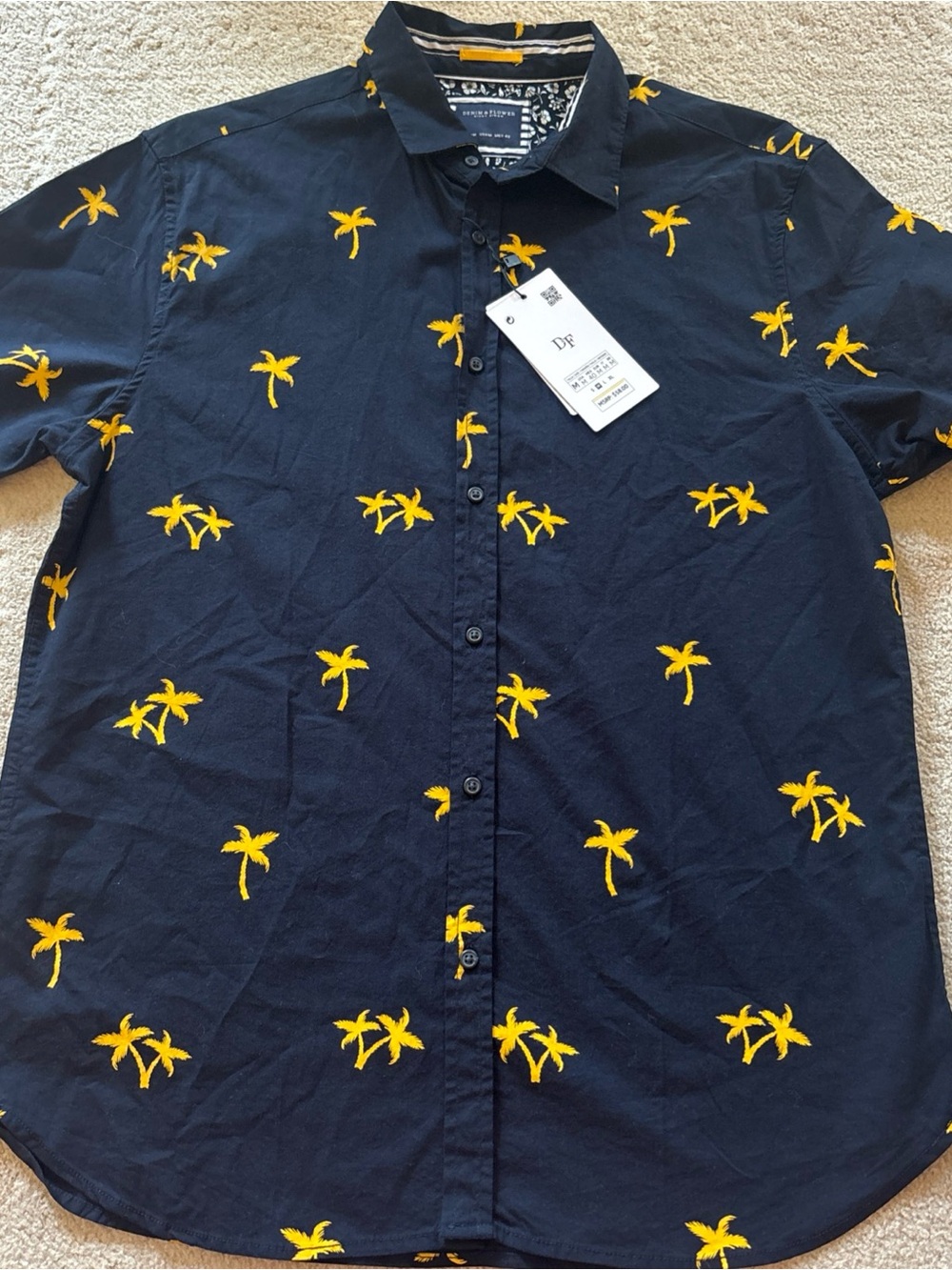 Denim & Flower Navy Shirt with Yellow Palm trees